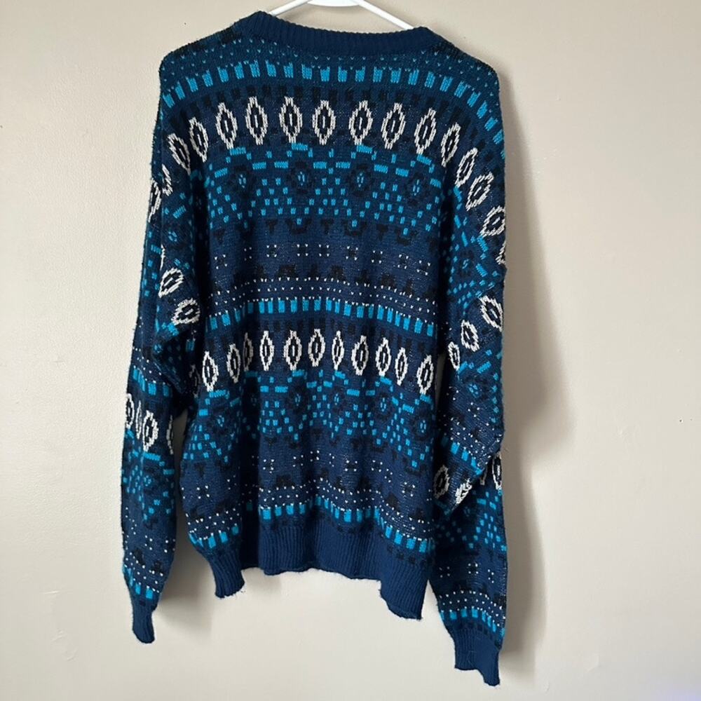 Le Tigre Vintage Mens XL Sweater Grunge Grandpa Retro Blue Crew Neck 90s USA - Picture 8 of 10